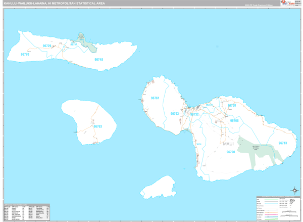 Kahului-Wailuku-Lahaina Metro Area Wall Map Premium Style
